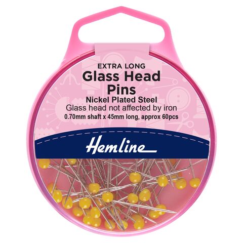 Hemline Glass Head Pins (Extra Long)