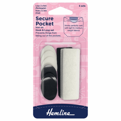 Hemline Secure Pocket Iron on Hook & Loop set