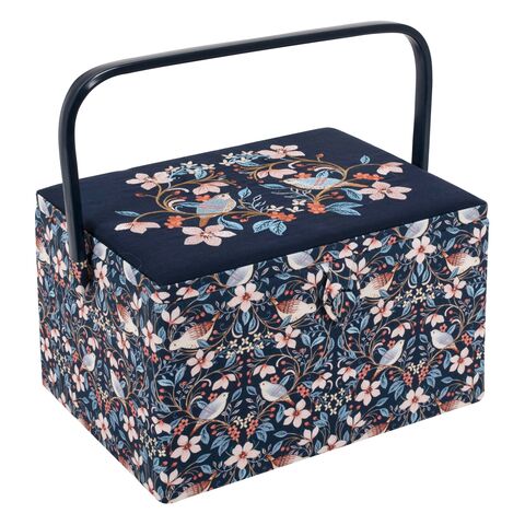 Hobby Gift | Large Embroidered Blossom Birds Sewing Box