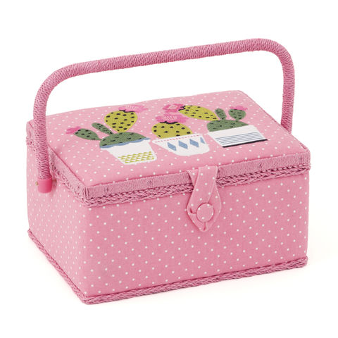 Hobby Gift | Medium Pink Embroidered Cactus Sewing Box