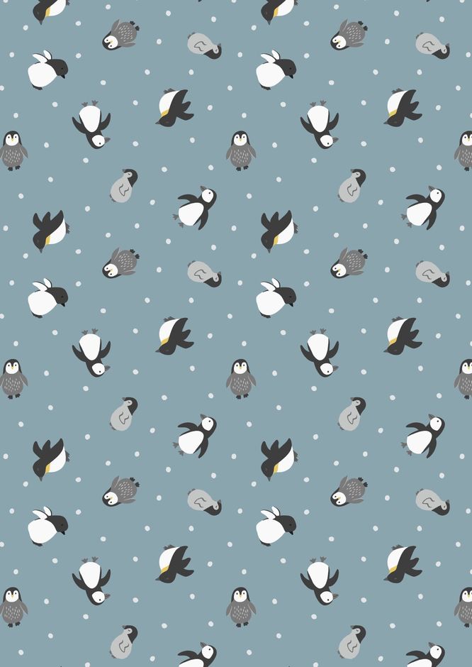 H173195 Penguins on snow blue with pearl