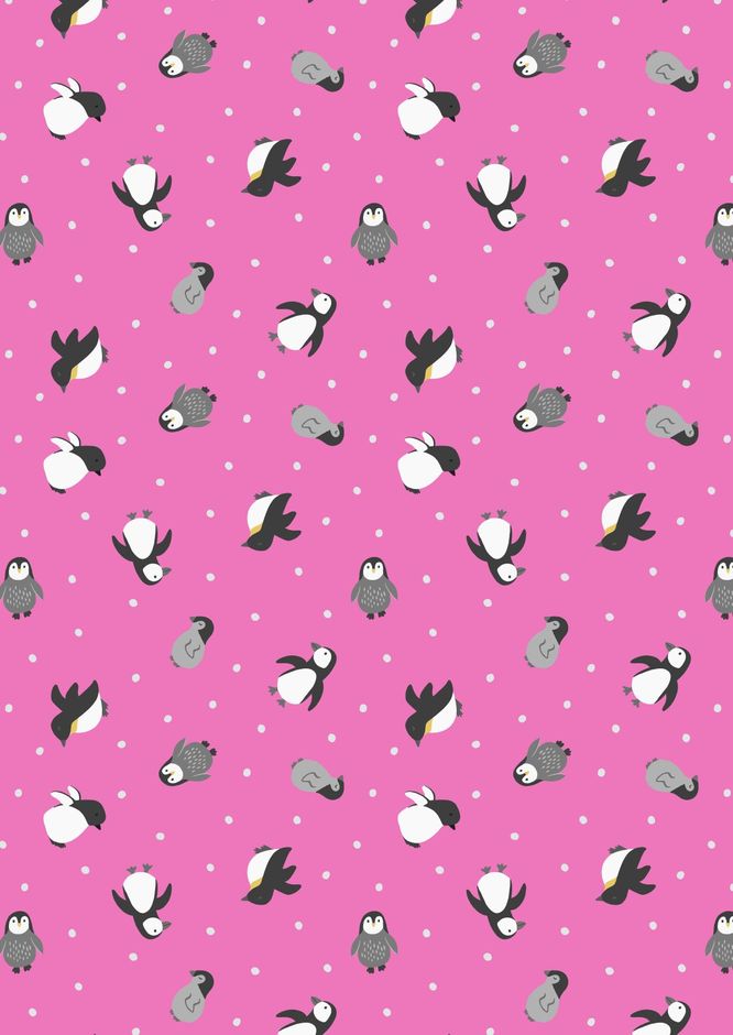 H173196 Penguins on aurora pink with pearl