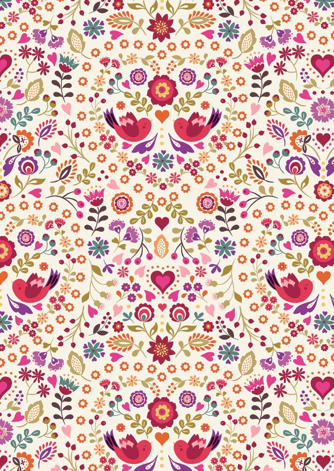 H173280 Little Bird floral heart on cream