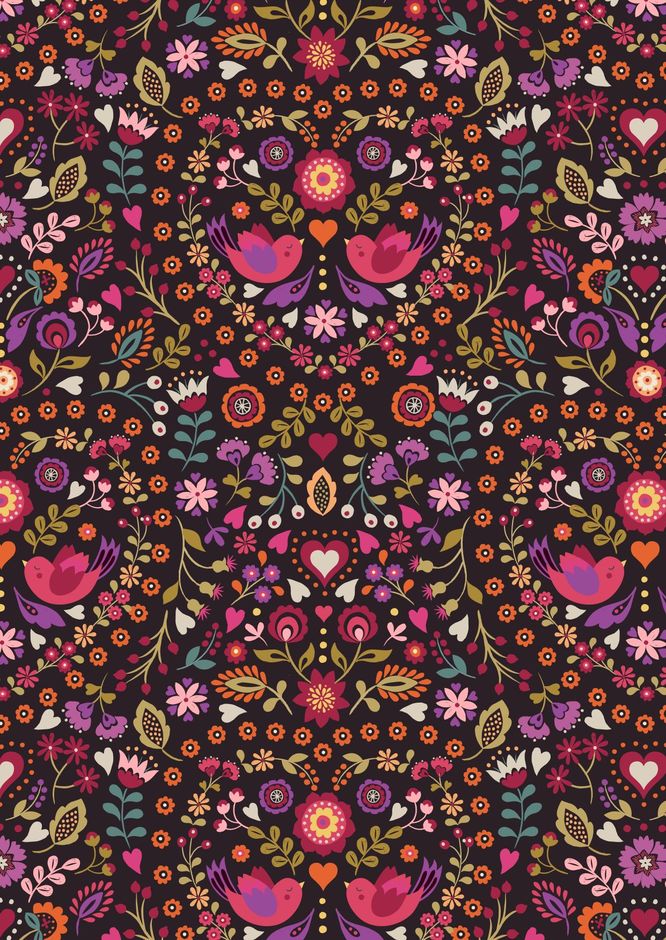 H173282 Little Bird floral heart on black