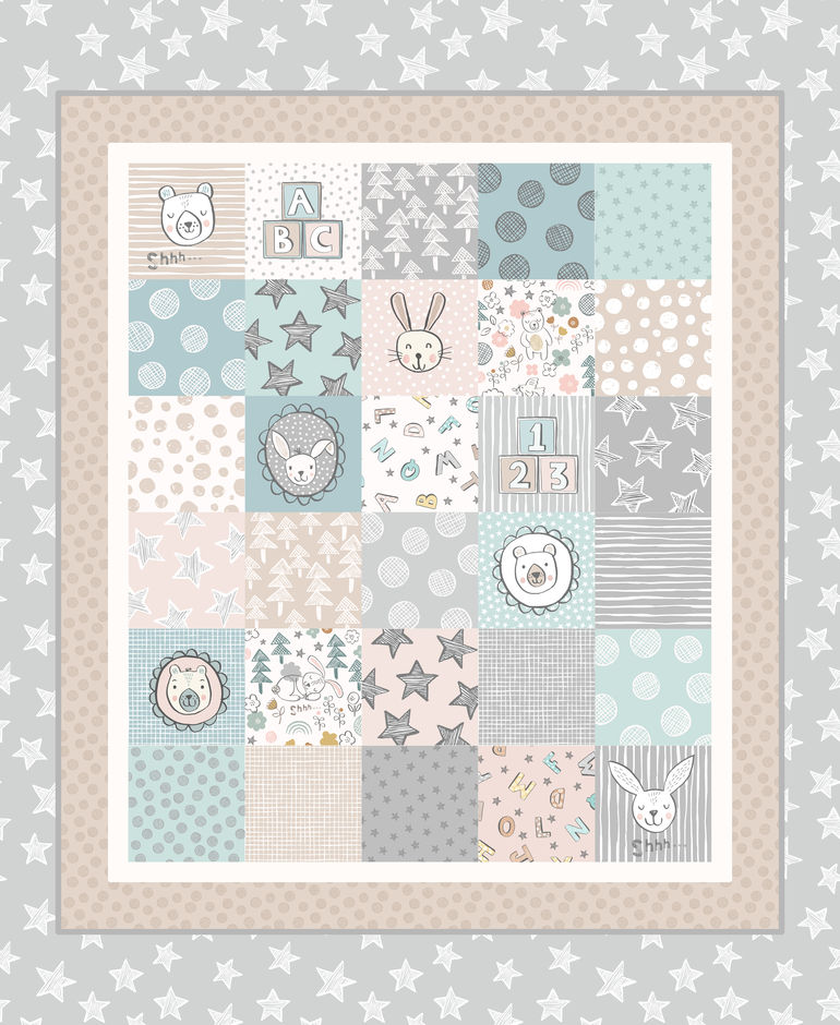H173716 Bella Bunny & Bear cot quilt blue-grey