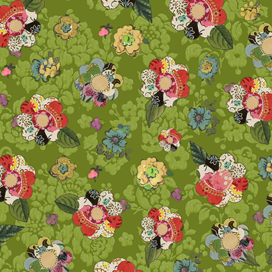 H172827 Collage Flower Dark Lime