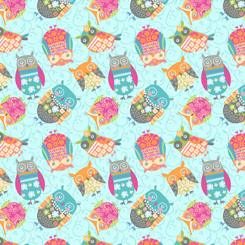 H173486 Small Owls on light teal