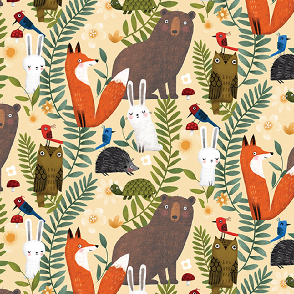 H174118 Forest Friends in butter yellow