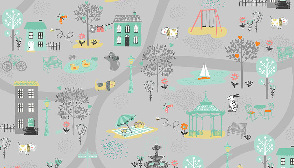 H171940 Park scene on grey
