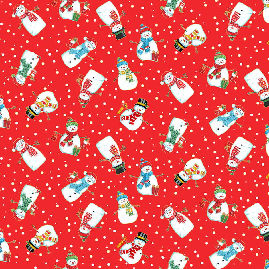 H173607 Merry Snowmen on red