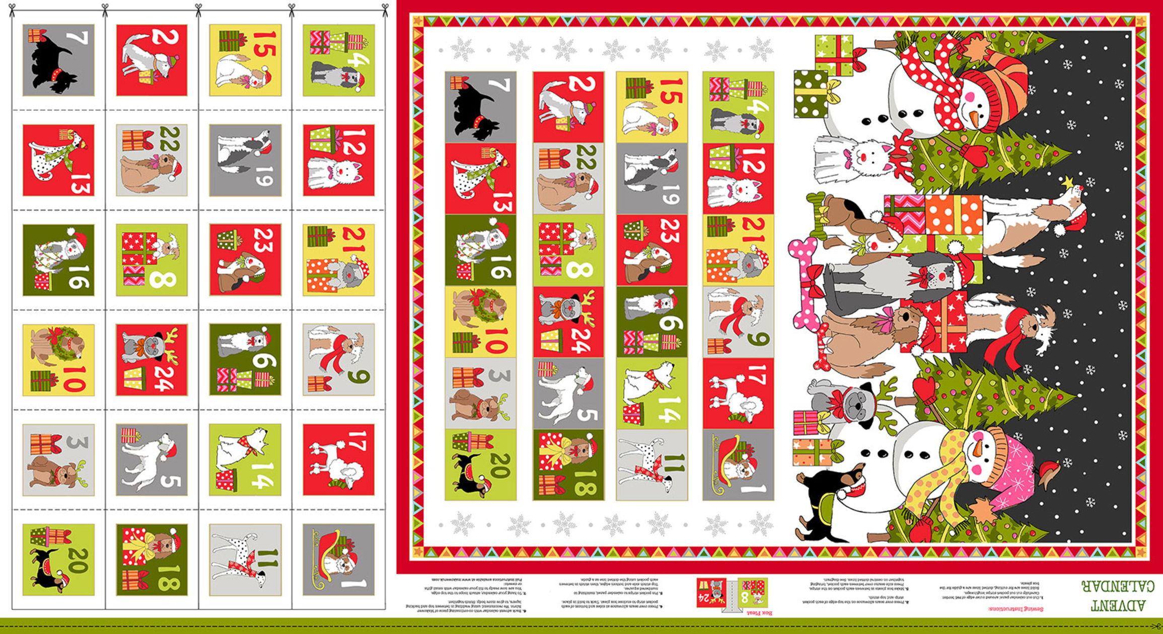 Makower Yappy Xmas Advent Calendar panel