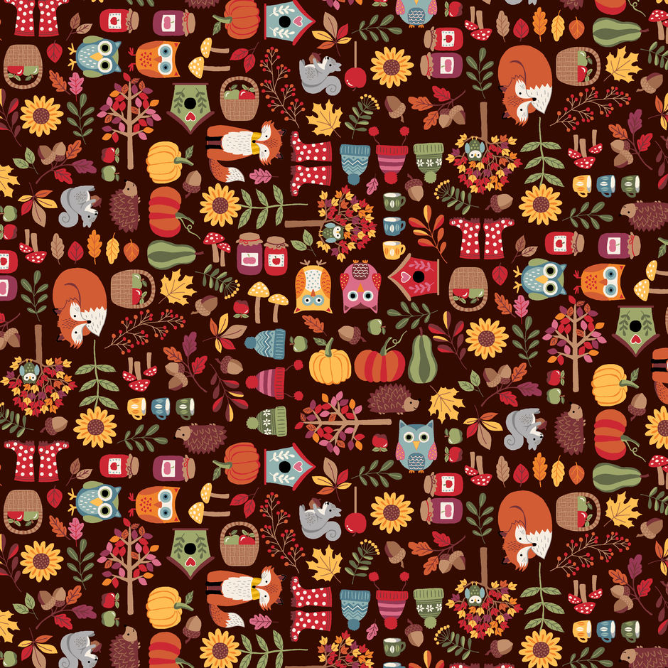 H174189 Autumn Icon Scatter on dark brown