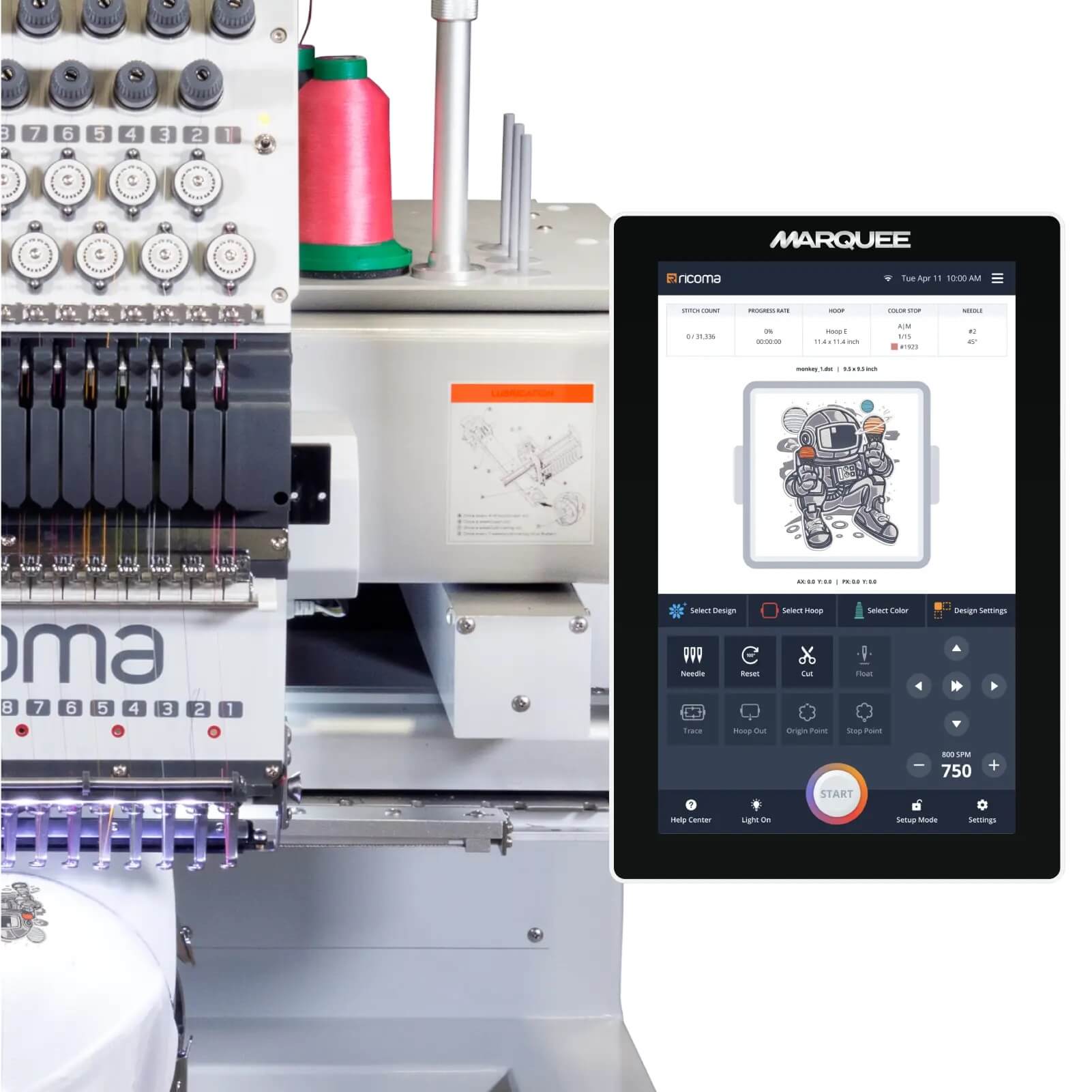 10s Machine Ricoma MT1504-10S Marquee Four Head Commercial Embroidery Machine