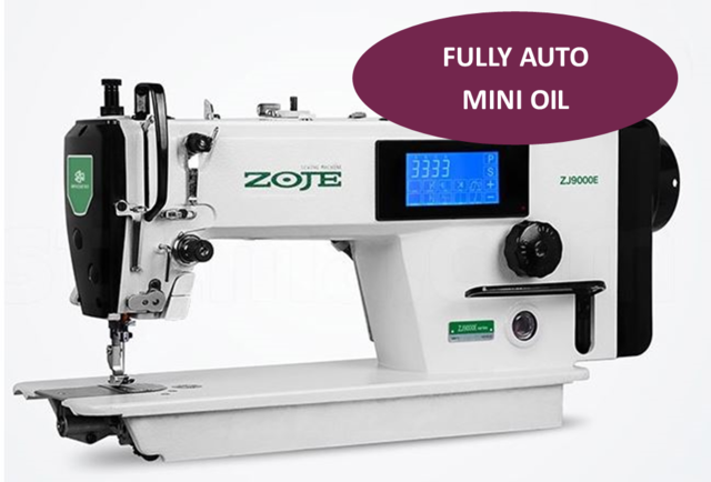 Zoje ZJ9000E-D4S-TP/02 (Mini Oil) automatic lockstitch machine on premium stand & tabletop