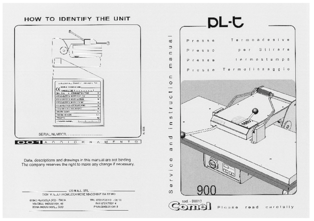 Comel PLT 900 Manual and Parts List
