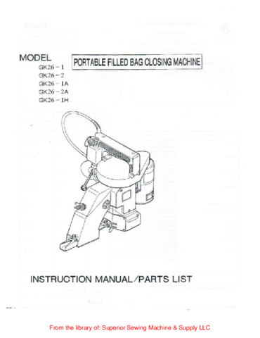 Zoje ZJ26-1A Parts & Instruction Book