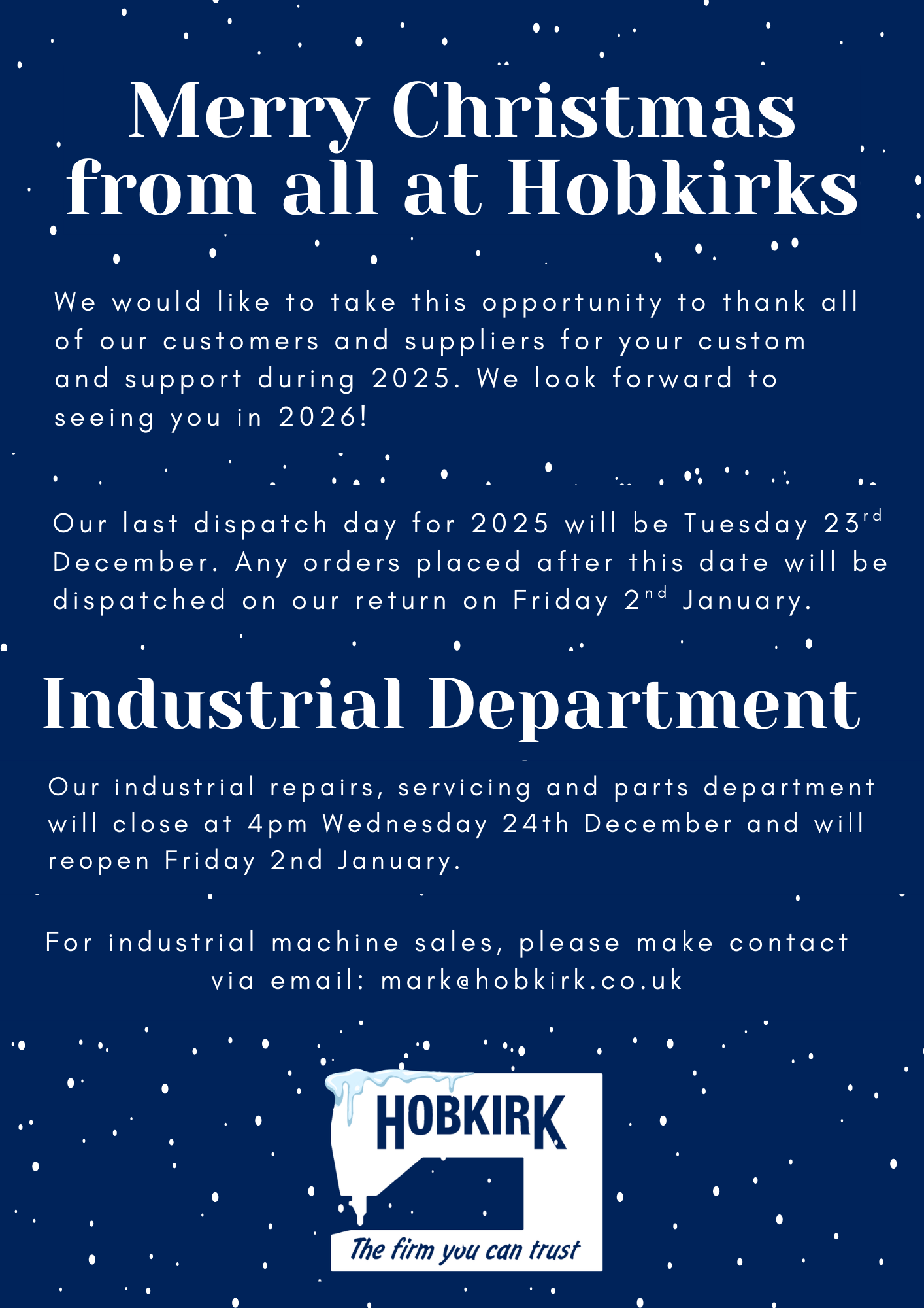 Christmas Opening Hours / Dispatch Dates 2025 - 1